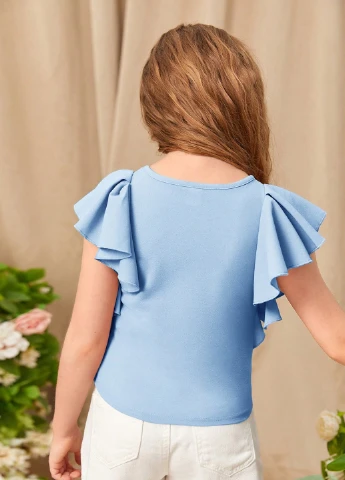 Голубая однотонная блузка SHEIN летняя