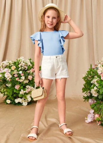 Голубая однотонная блузка SHEIN летняя