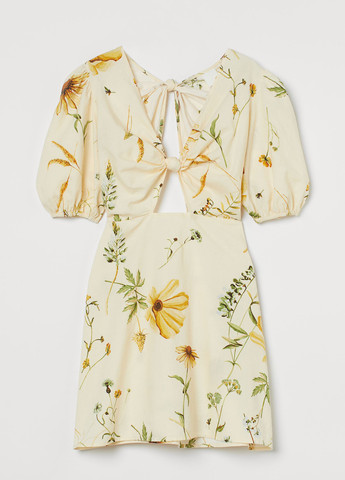 Светло-желтое кэжуал платье колокол H&M с цветочным принтом
