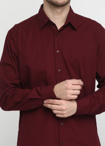 Бордовая кэжуал рубашка однотонная Livergy с длинным рукавом