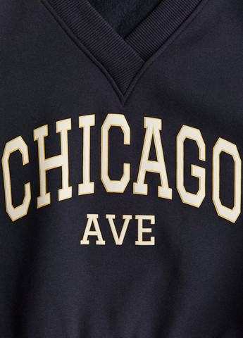 H&M свитшот надпись темно-синий кэжуал хлопок, трикотаж с начесом