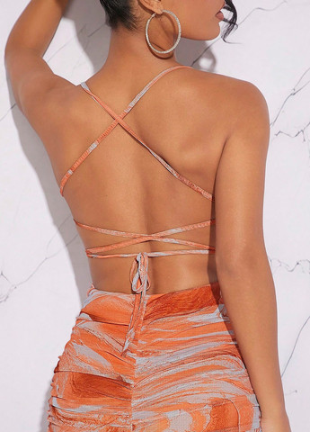 Оранжевое коктейльное, вечернее, кэжуал платье силуэтная, с открытой спиной SHEIN с абстрактным узором