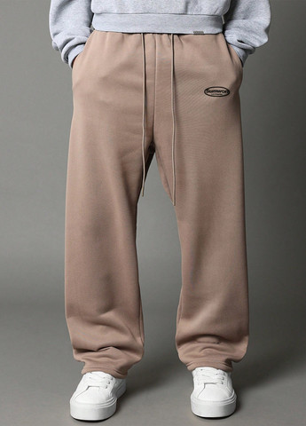 Темно-бежевые спортивные демисезонные прямые брюки SHEIN