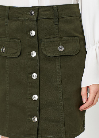 Оливковая (хаки) джинсовая однотонная юбка KOTON а-силуэта (трапеция)