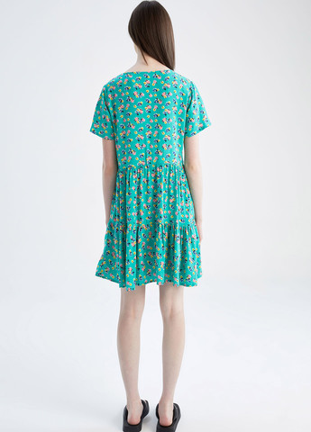 Зеленое кэжуал платье а-силуэт DeFacto с цветочным принтом