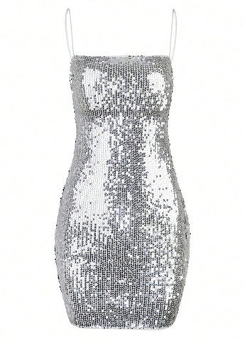 Срібна коктейльна сукня сукня-майка SHEIN однотонна