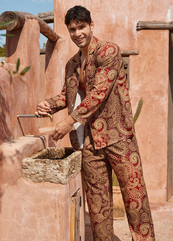 Терракотовый демисезонный костюм (рубашка, брюки) SHEIN