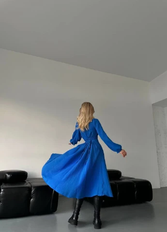 Синее кэжуал платье Fashion однотонное