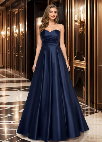 Темно-синее вечернее платье а-силуэт SHEIN однотонное