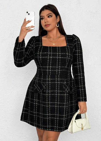 Черное деловое, кэжуал платье колокол SHEIN в клетку
