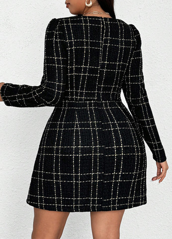 Черное деловое, кэжуал платье колокол SHEIN в клетку