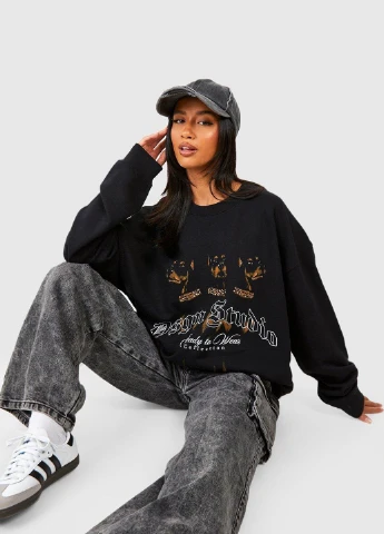 Чорний світшот Boohoo напис стрази (308024212)