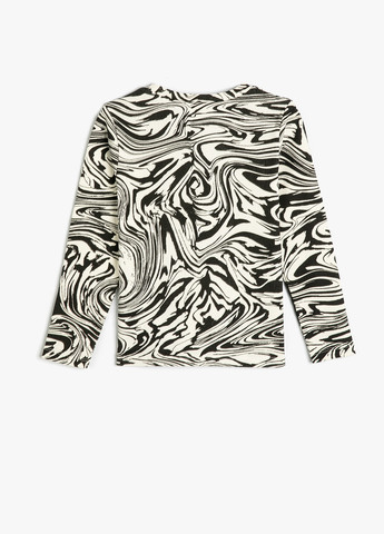 Черно-белый демисезонный кэжуал лонгслив KOTON с абстрактным узором