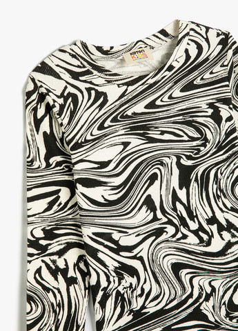 Черно-белый демисезонный кэжуал лонгслив KOTON с абстрактным узором