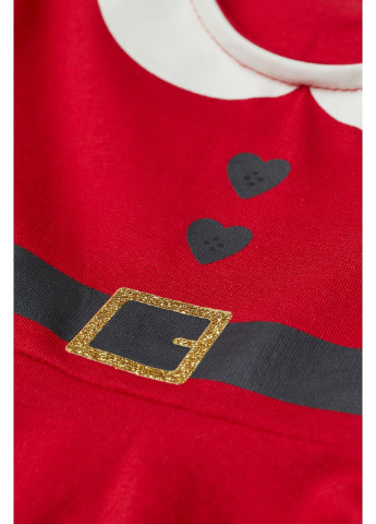 Красное праздничный платье H&M с новогодним принтом