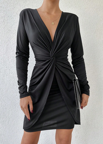 Черное кэжуал, деловое платье силуэтная SHEIN однотонное