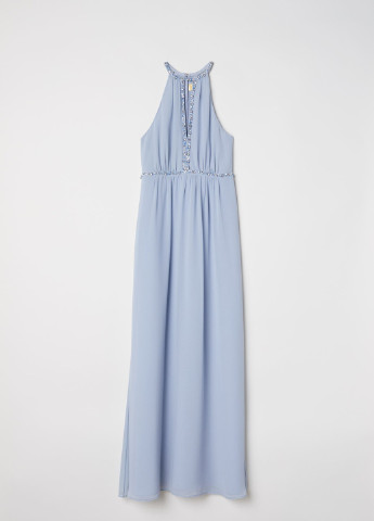 Голубое праздничный длинное платье H&M однотонное