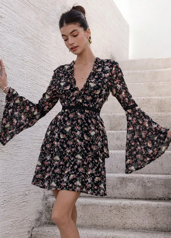 Чорна кежуал сукня а-силует SHEIN з квітковим принтом