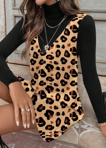 Демисезонный женский сарафан SHEIN леопардовый