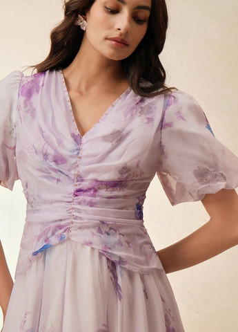 Світло-лілова вечірня сукня а-силует SHEIN з квітковим принтом