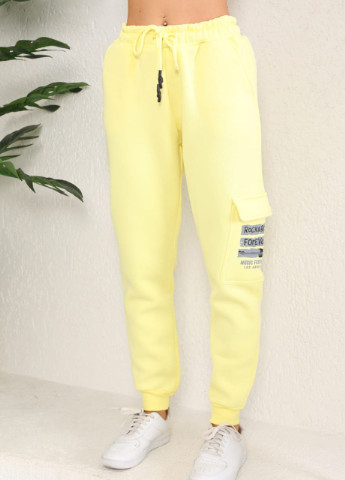 Спортивні жіночі штани на флісі жовті теплі MDG свободная (254091016)