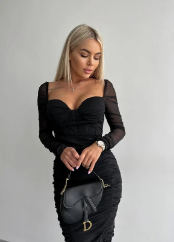 Чорна коктейльна чорна сукня-бюст'є футляр No Brand