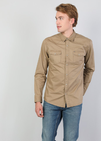 Песочная кэжуал рубашка однотонная Colin's