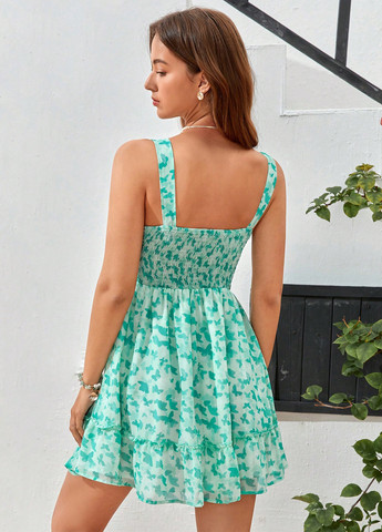 Світло-бірюзова кежуал сукня кльош, з відкритою спиною SHEIN метелики