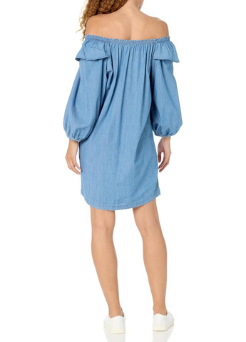 Синее кэжуал платье с открытыми плечами Tommy Hilfiger однотонное