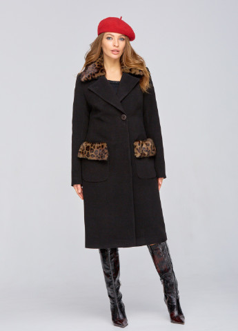 Чорне зимнє Пальто зимове з хутром Леопард Mangust