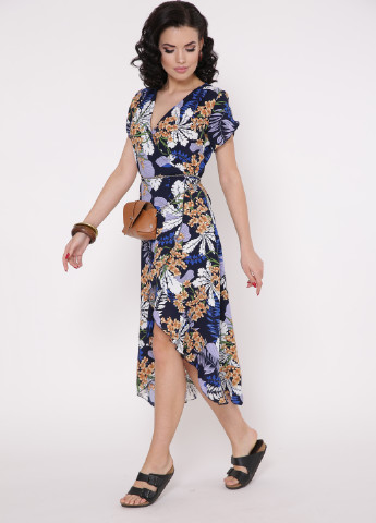 Синее кэжуал платье TessDress с цветочным принтом
