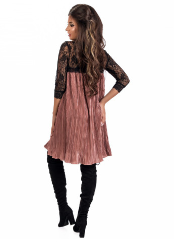 Розово-коричневое кэжуал платье с длинным рукавом Modna Anka однотонное