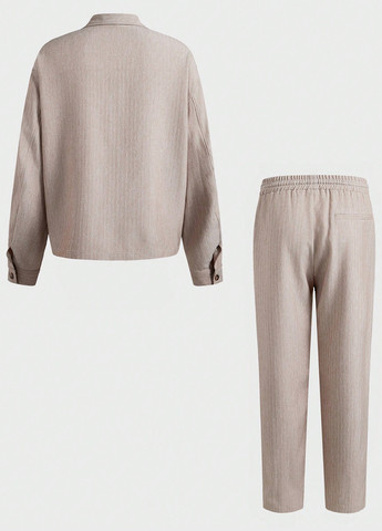 Бежевый демисезонный костюм (рубашка, брюки) брючный, с рубашкой SHEIN