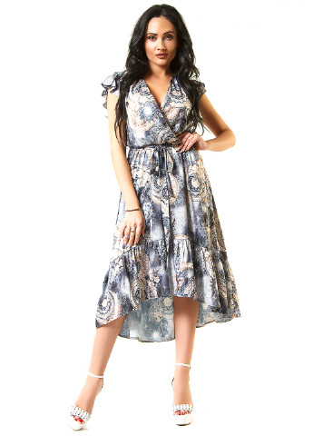 Блакитна кежуал плаття, сукня кльош Demma з абстрактним візерунком