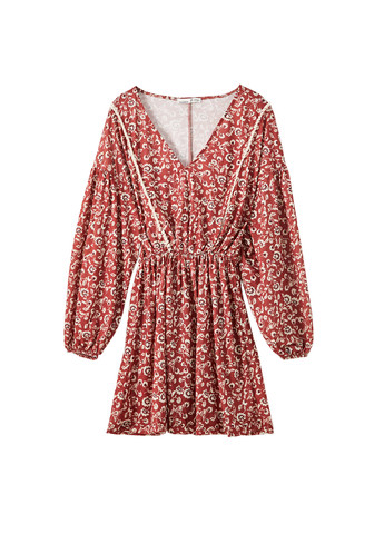 Бордовое кэжуал платье клеш Pull & Bear с цветочным принтом