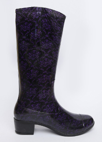 Чоботи гумові високі жіночі чорні з фіолетовим Let's Shop (254858117)