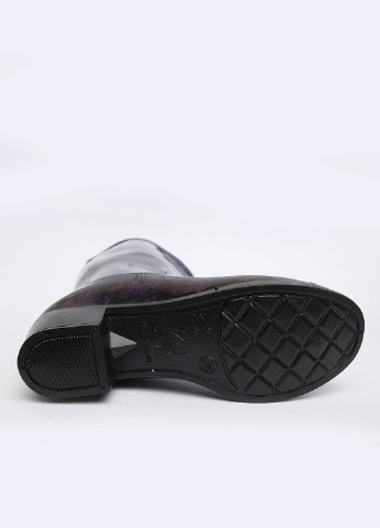 Черные сапоги резиновые высокие женские черные с фиолетовым Let's Shop