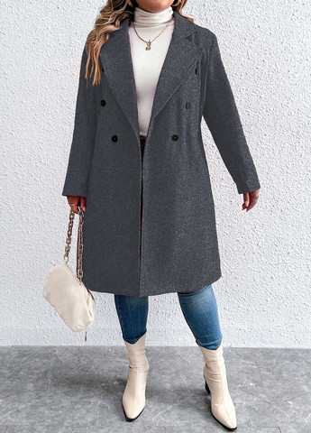 Темно-серое демисезонное Пальто двубортное SHEIN