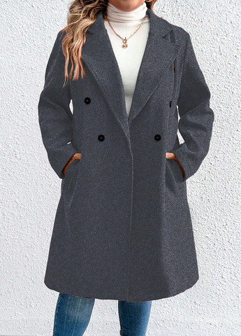 Темно-серое демисезонное Пальто двубортное SHEIN