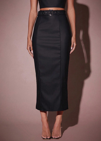 Черная кэжуал однотонная юбка SHEIN карандаш