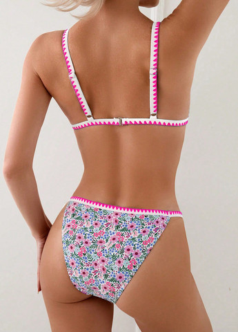 Фуксиновий (колору Фукія) літній купальник (ліф, трусики) топ, роздільний SHEIN