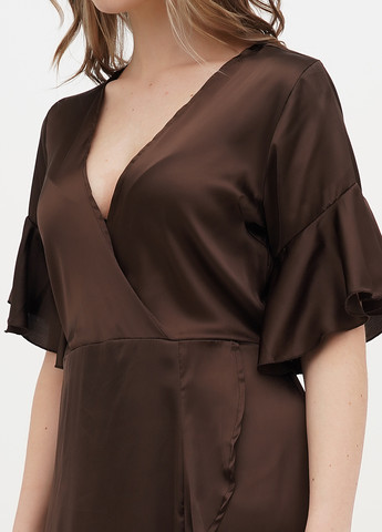 Коричнева кежуал, святковий сукня на запах, кльош AX Paris однотонна