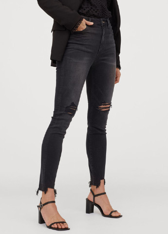 Джинси H&M завужені, вкорочені однотонні темно-сірі джинсові бавовна