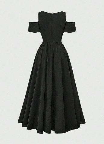 Чорна вечірня, кежуал сукня з відкритими плечима SHEIN однотонна