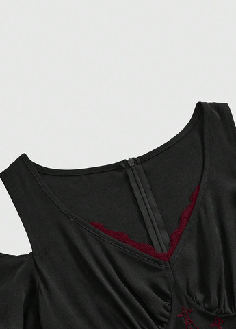 Чорна вечірня, кежуал сукня з відкритими плечима SHEIN однотонна