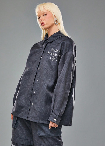 Серо-синяя кэжуал рубашка с абстрактным узором SHEIN