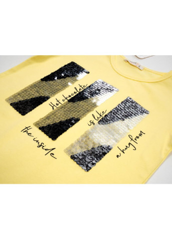 Жовта демісезонна футболка дитяча з паєтками (14299-152g-yellow) Breeze