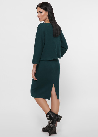 Костюм (джемпер, юбка) Fashion Up юбочный, с длинным рукавом однотонный темно-зелёный кэжуал