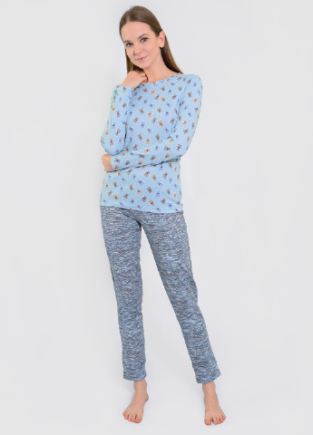 Голубая всесезон пижама (лонгслив, брюки) NEL