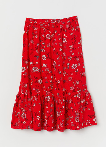 Красная кэжуал цветочной расцветки юбка H&M клешированная